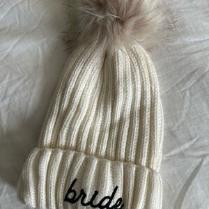 Bride Cream Knit Beanie with Pom-Pom